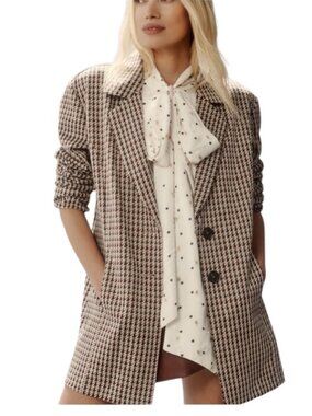 NWT Avec Les Filles Oversized Longline Houndstooth Plaid Blazer. Size XL